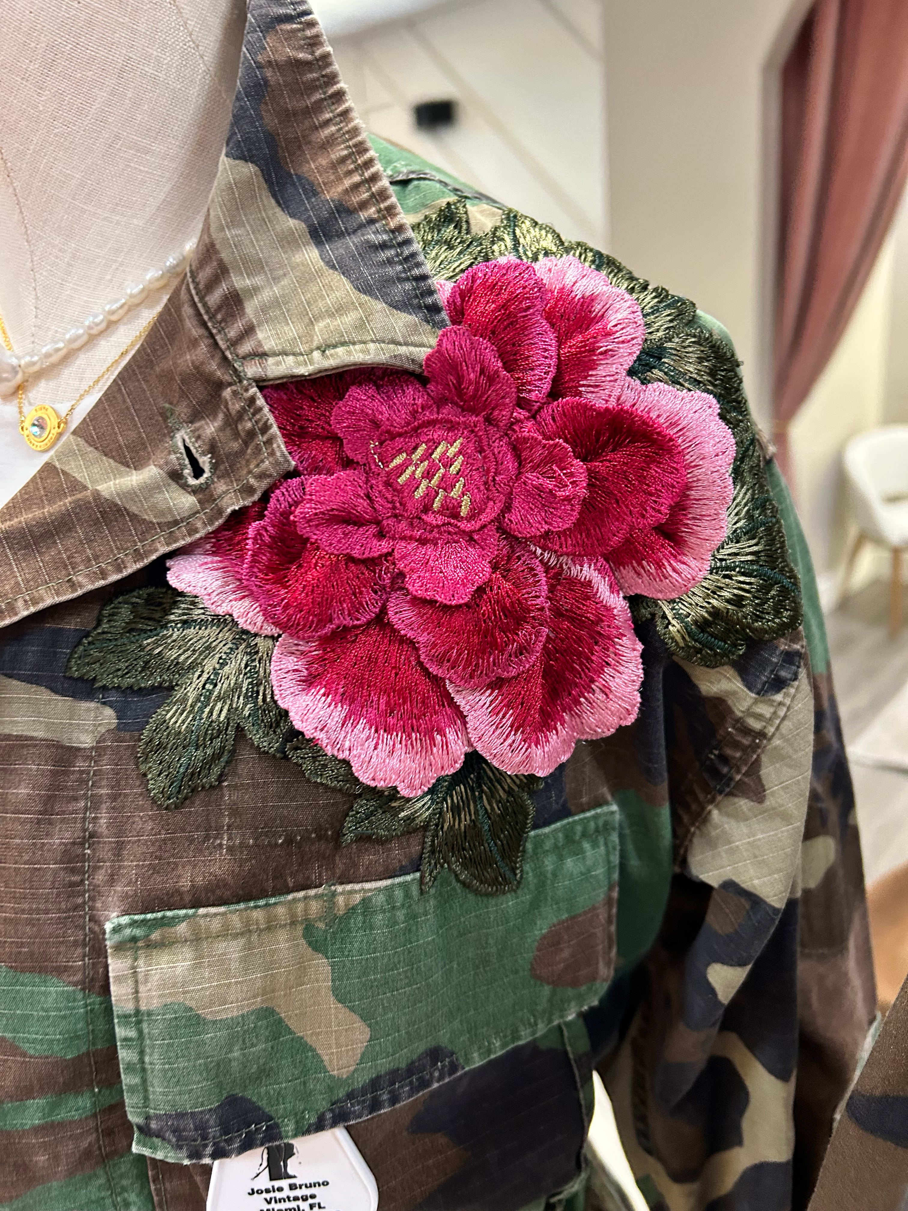 Floral Camo Print Trucker Jacket