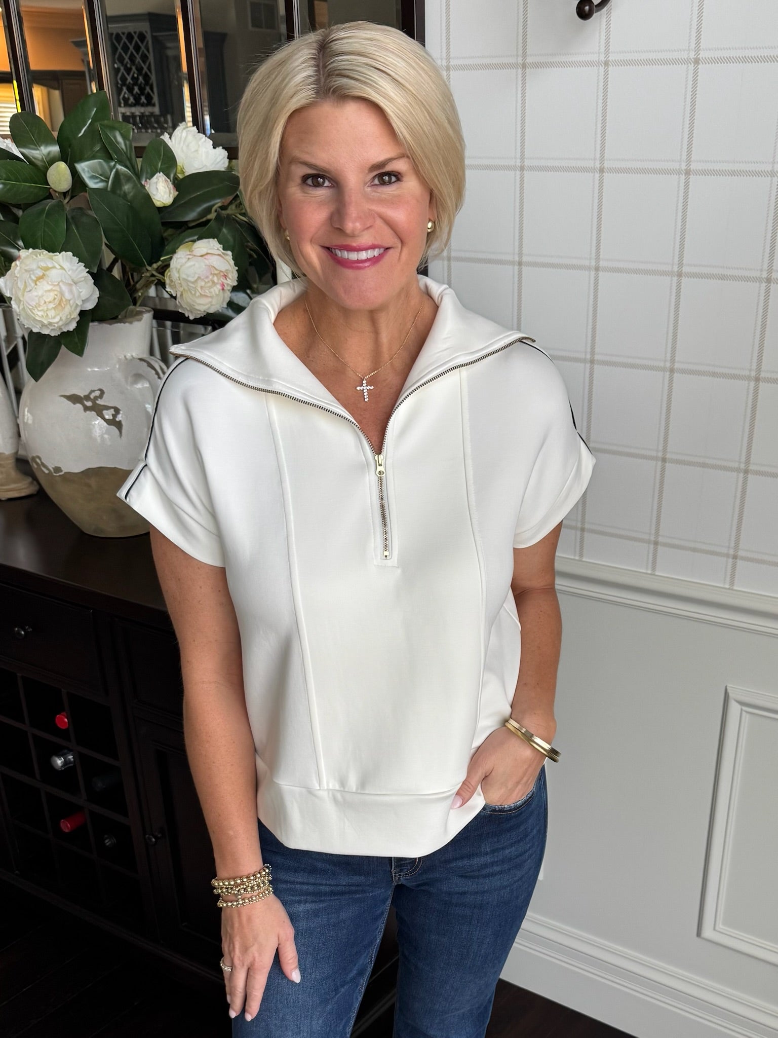 Ivory Modal Piping Detail Top – On the Go Boutique LLC