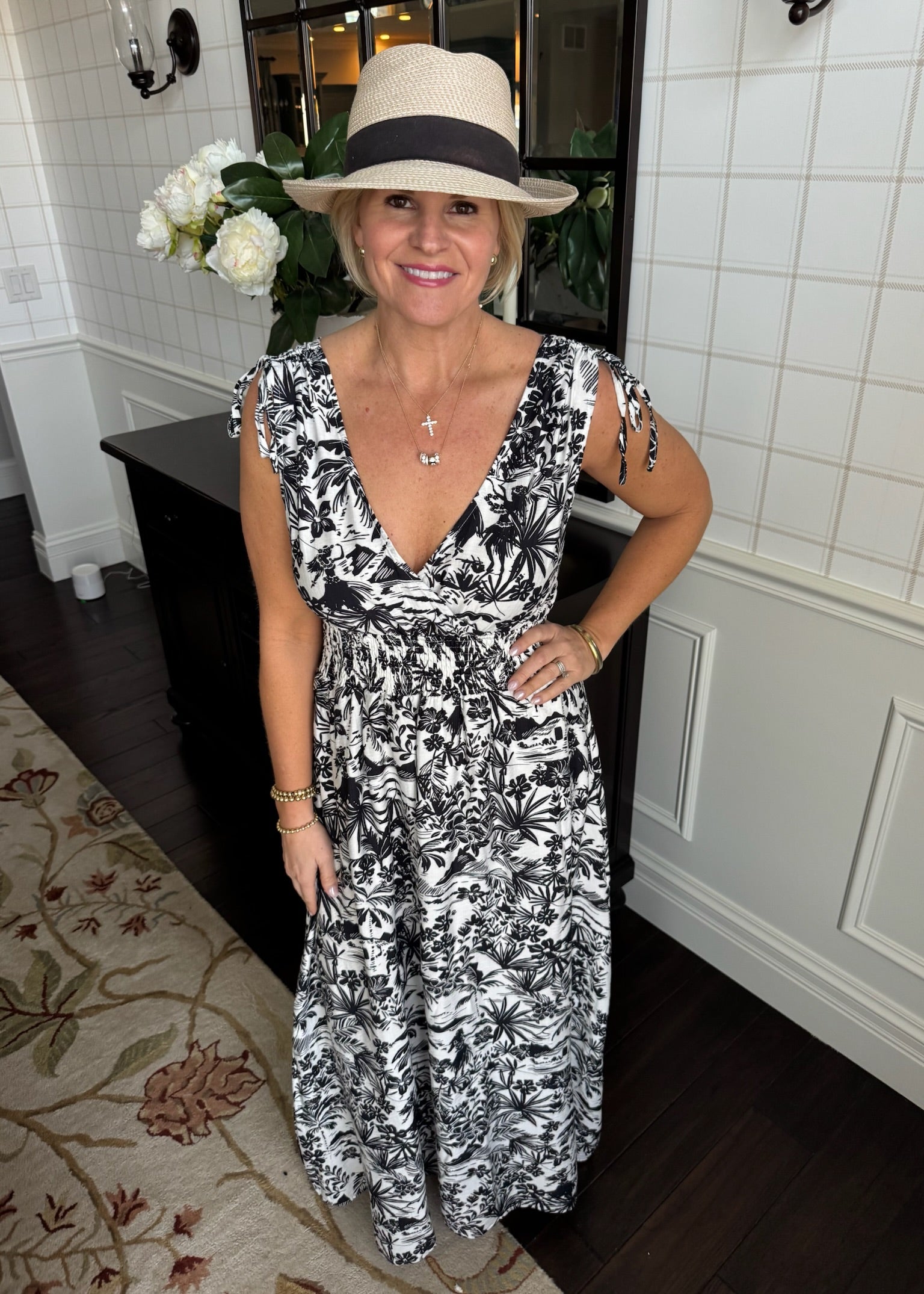 black and white hawaiian dress Kimono Sleeve Hawaiian Dress With Slit Design