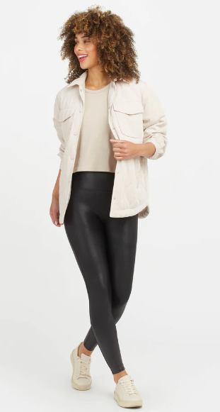 Rose Quilted Faux Leather Panel Leggings